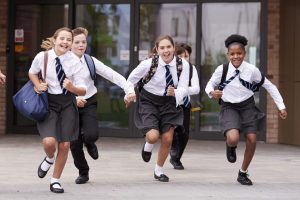 Private school students leaving school for summer vacation